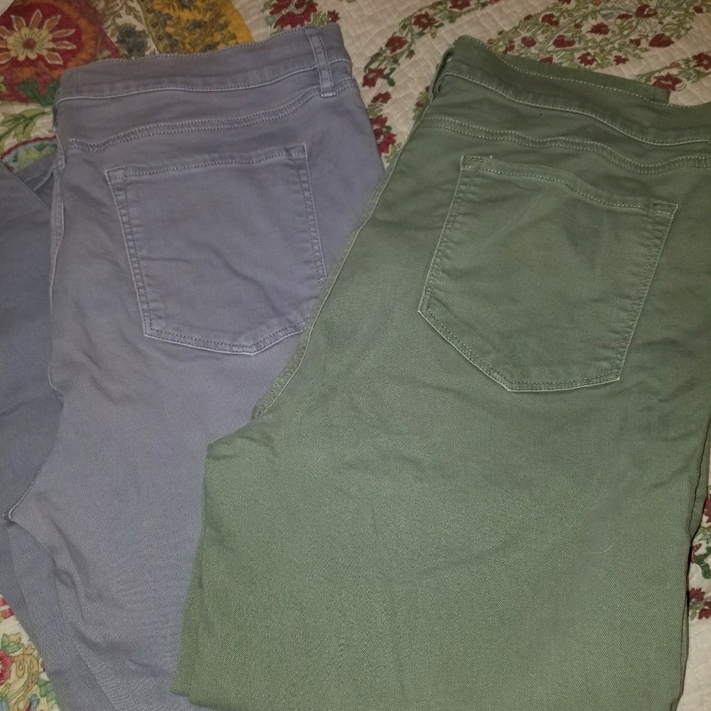 Loft Light Gray and light Green jeans size 14